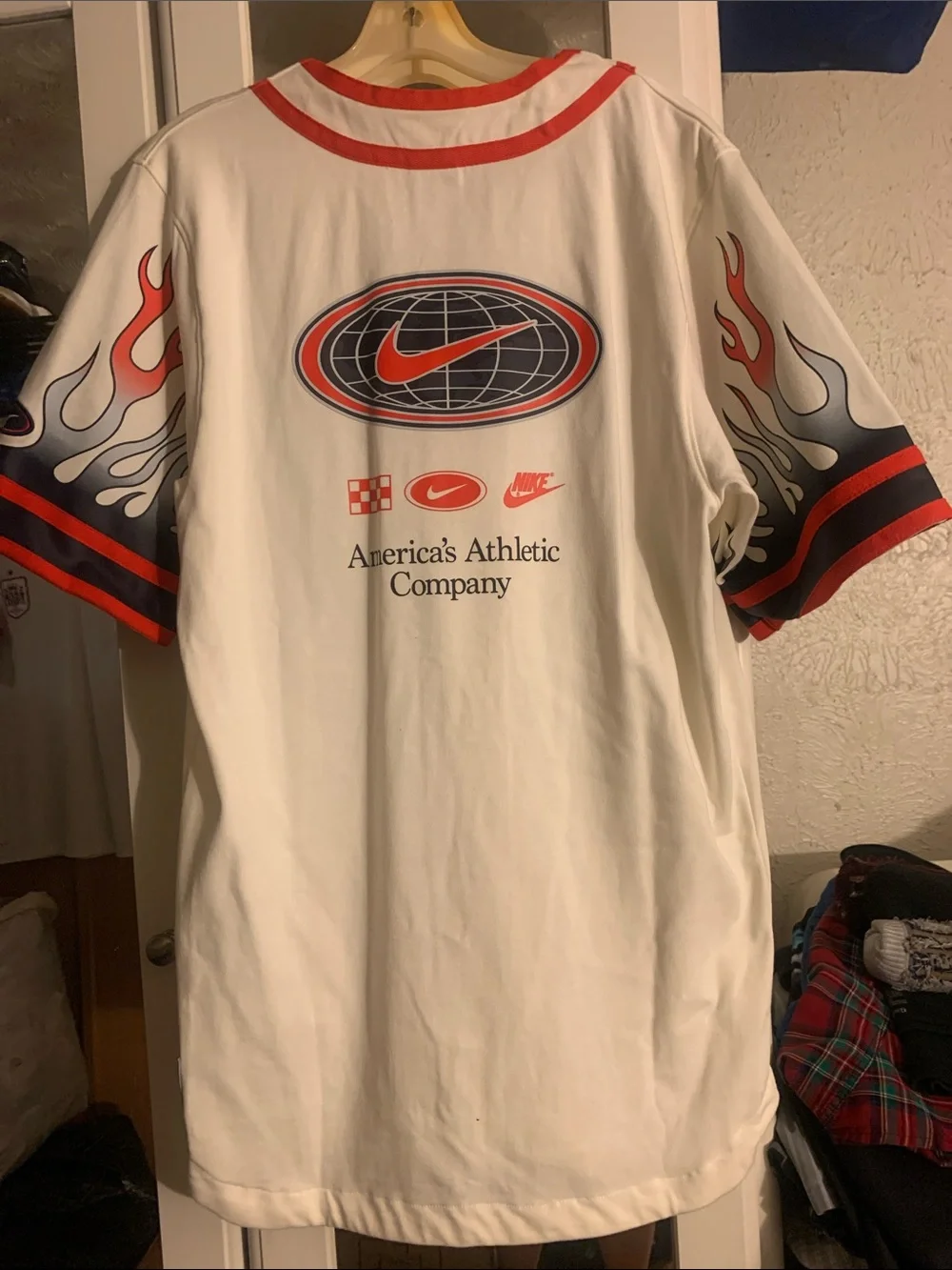 Nike White & Red Championship Flame Baseball Jersey